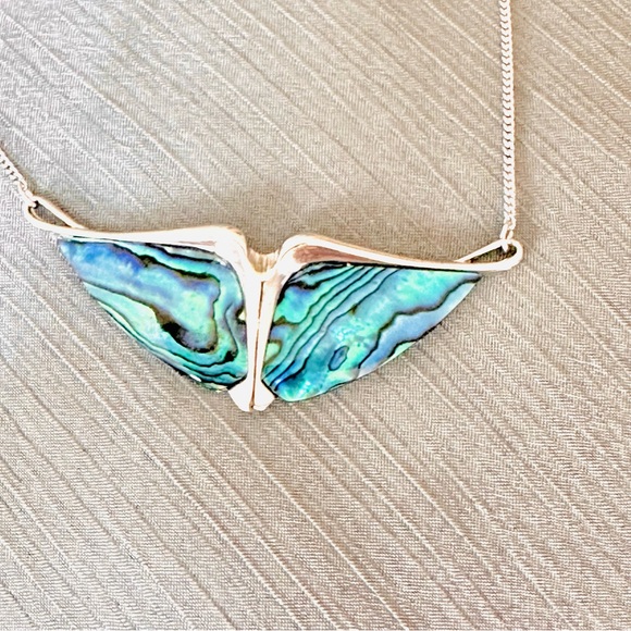 Ariki Rhodium Plated Paua Shell Wing Necklace - Picture 9 of 12
